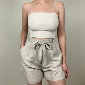 H&M Beige Linen Paperbag Belted Shorts